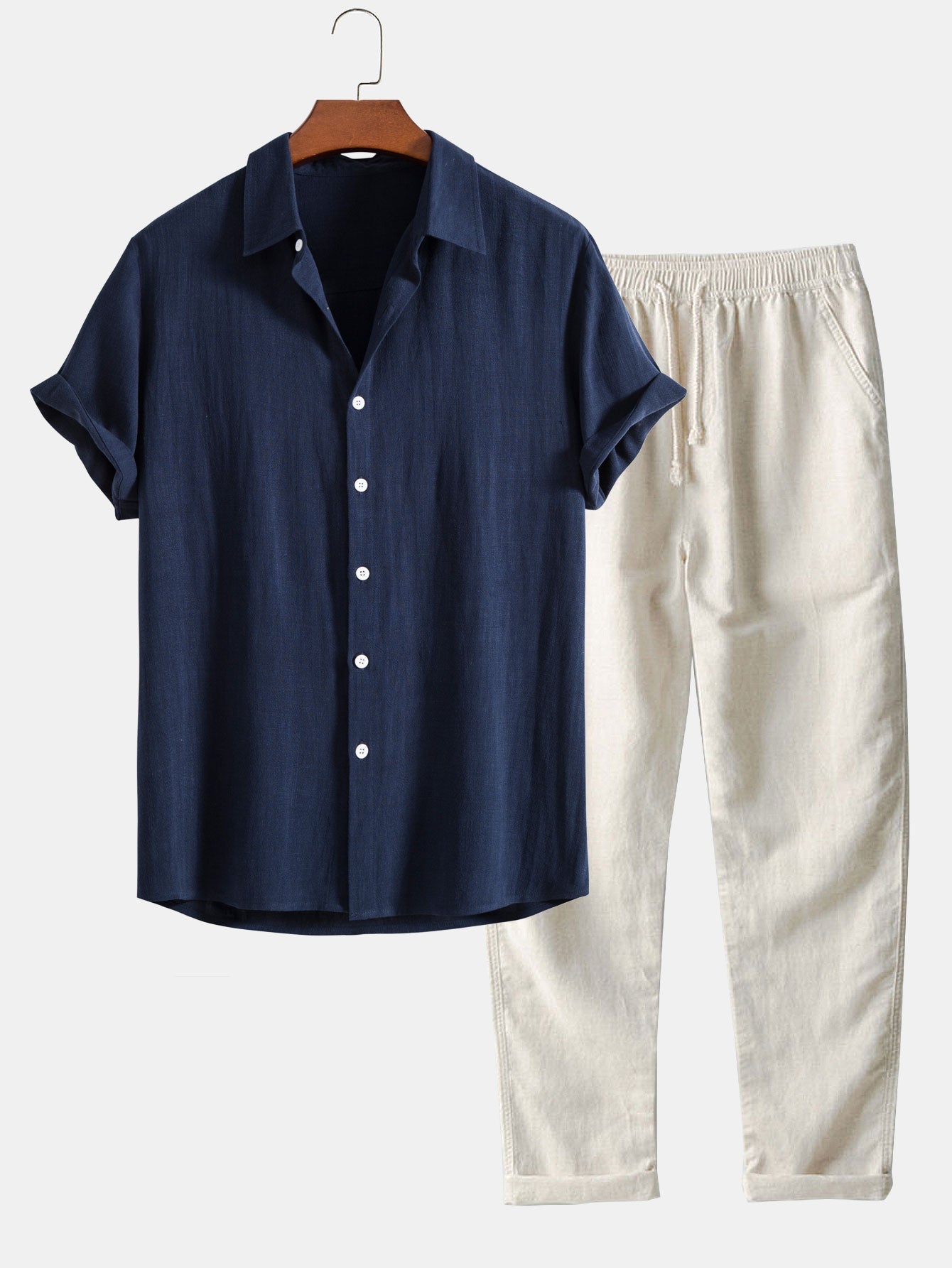 Darin | Linen and viscose blend shirt with buttons and straight linen pants