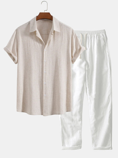 Darin | Linen and viscose blend shirt with buttons and straight linen pants