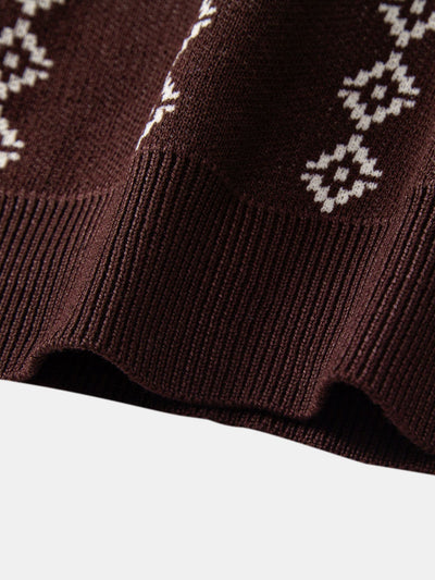 Emilio | GEOMETRIC KNIT V-NECK POLO SHIRT