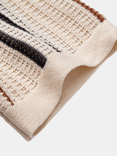 Oscar | CROCHET STRIPED SHIRT WITH BUTTONS & STRAIGHT LEG LINEN PANTS