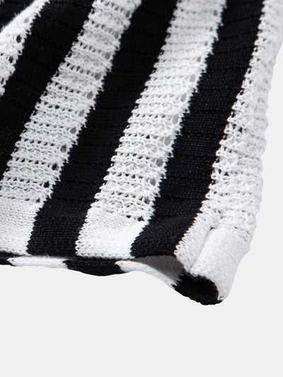 Neal | Crochet Stripe Gradient Shoulder Shirt & Straight Leg Linen Pants