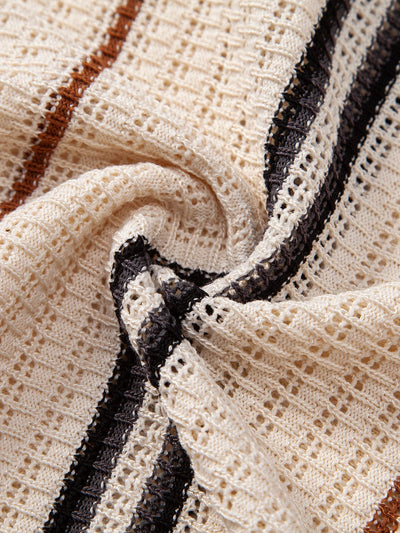 Oscar | CROCHET STRIPED SHIRT WITH BUTTONS & STRAIGHT LEG LINEN PANTS