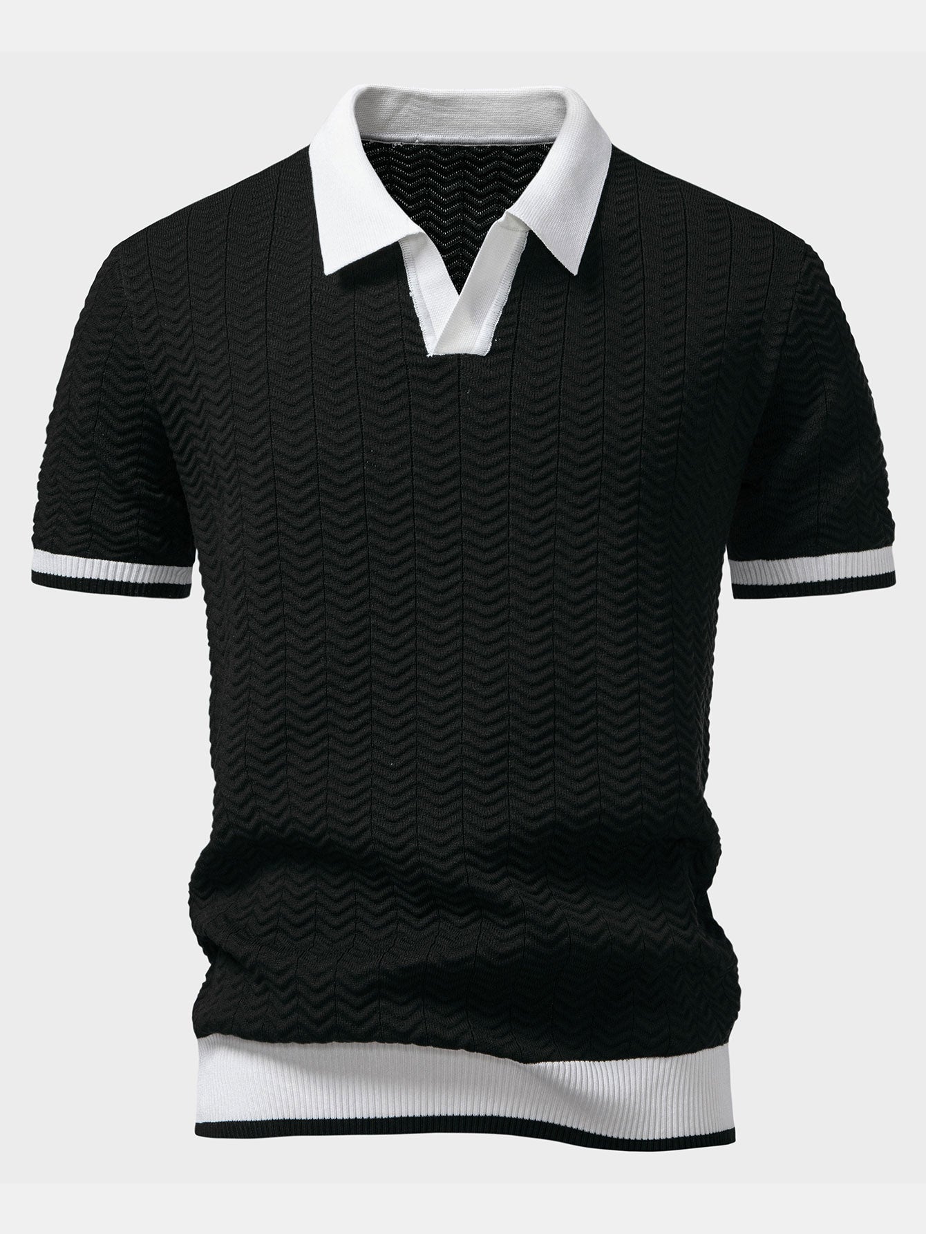 Cesar | V-NECK KNIT POLO SHIRT WITH TEXTURE CONTRAST