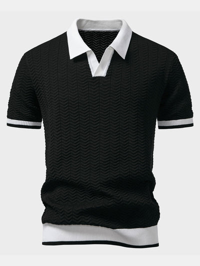 Claudio | V-NECK KNIT POLO SHIRT WITH TEXTURE CONTRAST & SLIM FIT PANTS