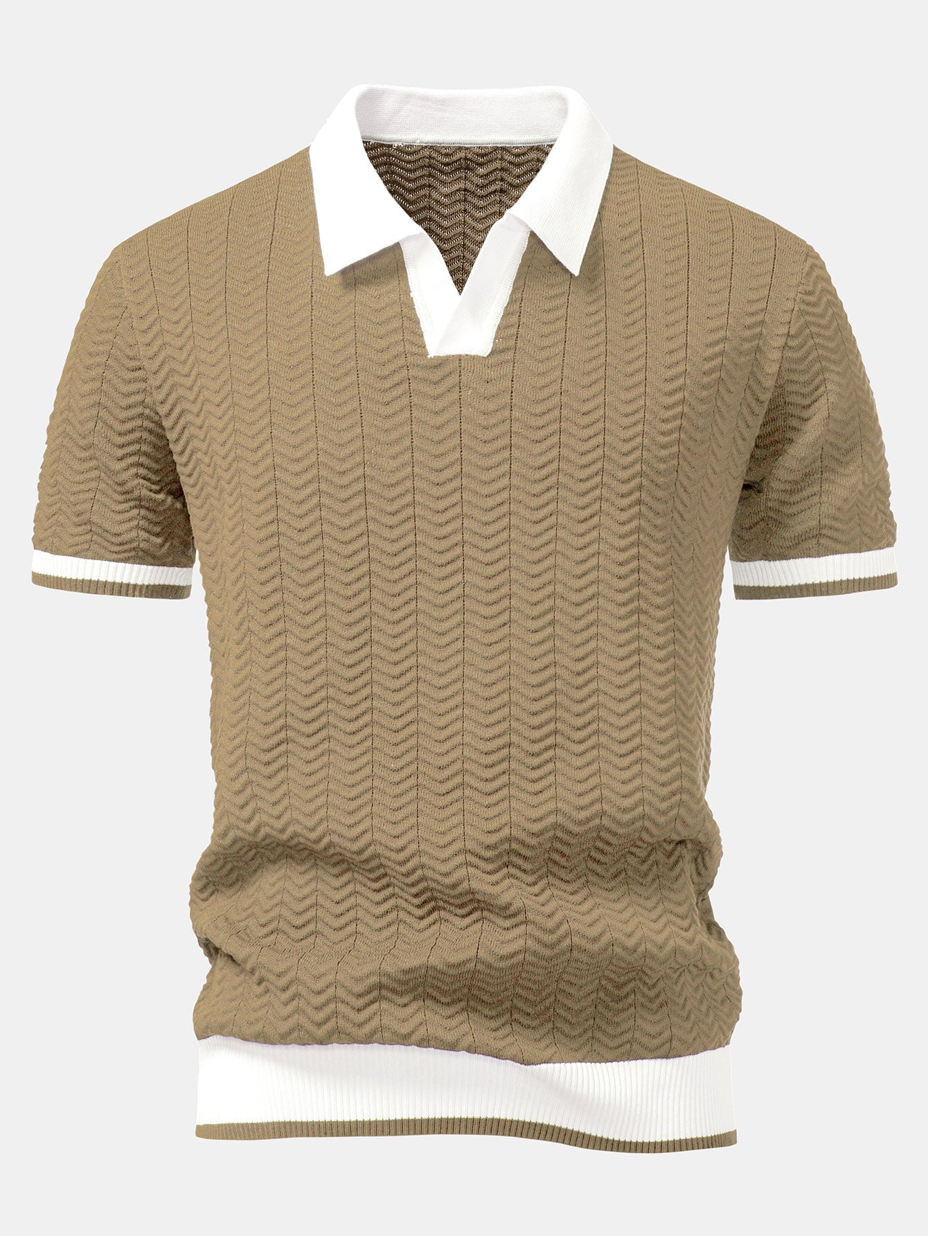 Claudio | V-NECK KNIT POLO SHIRT WITH TEXTURE CONTRAST & SLIM FIT PANTS