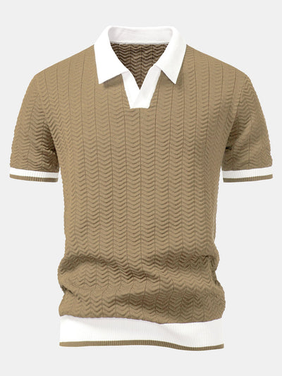 Claudio | V-NECK KNIT POLO SHIRT WITH TEXTURE CONTRAST & SLIM FIT PANTS