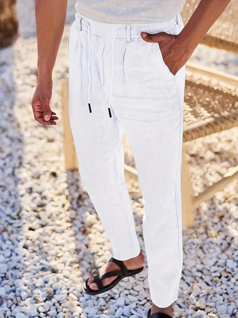 Yves | WIDE-LEG LINEN PANTS WITH DRAWSTRING