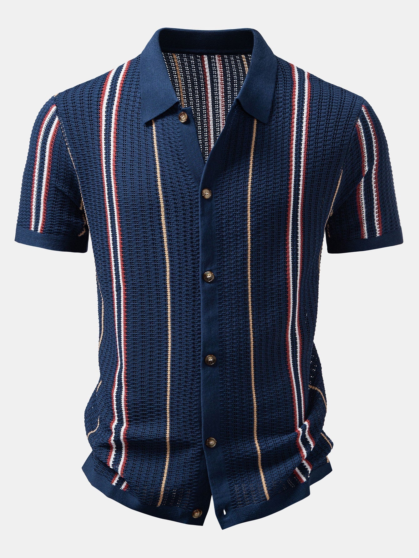 Oscar | CROCHET STRIPED SHIRT WITH BUTTONS & STRAIGHT LEG LINEN PANTS