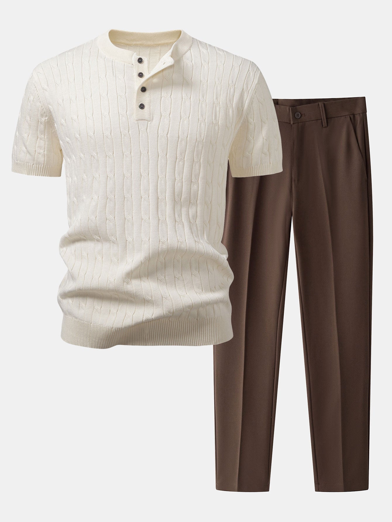 Ricardo | TWIST KNIT HENLEY SHIRT & SLIM FIT NARROW LEG PANTS
