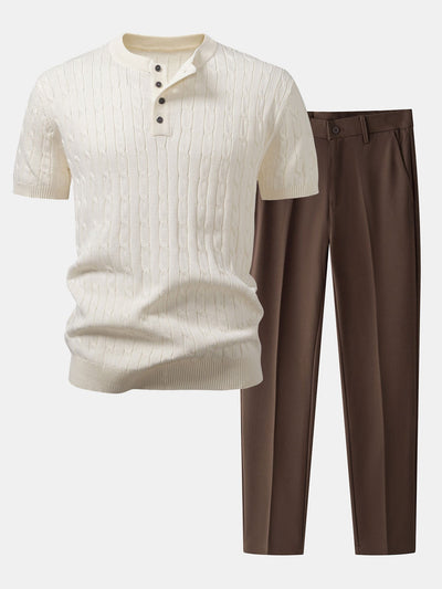 Ricardo | TWIST KNIT HENLEY SHIRT & SLIM FIT NARROW LEG PANTS