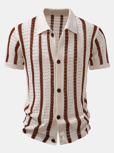 Pedro | STRIPED SHIRT WITH KNITTED EYELET & STRAIGHT LEG LINEN PANTS