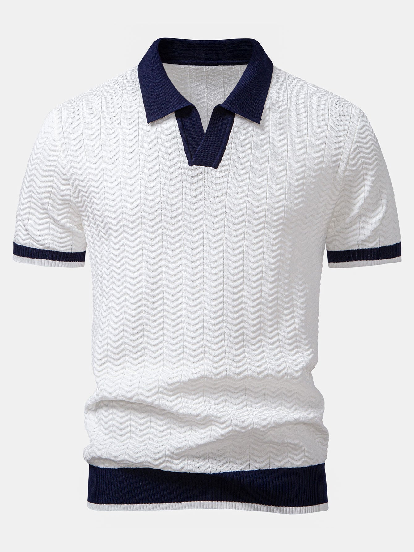 Claudio | V-NECK KNIT POLO SHIRT WITH TEXTURE CONTRAST & SLIM FIT PANTS