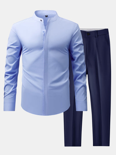 Nathaniel | HIGH NECK SHIRT & SLIM FIT FLARED LEG PANTS