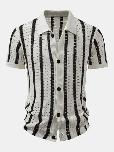 Pedro | STRIPED SHIRT WITH KNITTED EYELET & STRAIGHT LEG LINEN PANTS