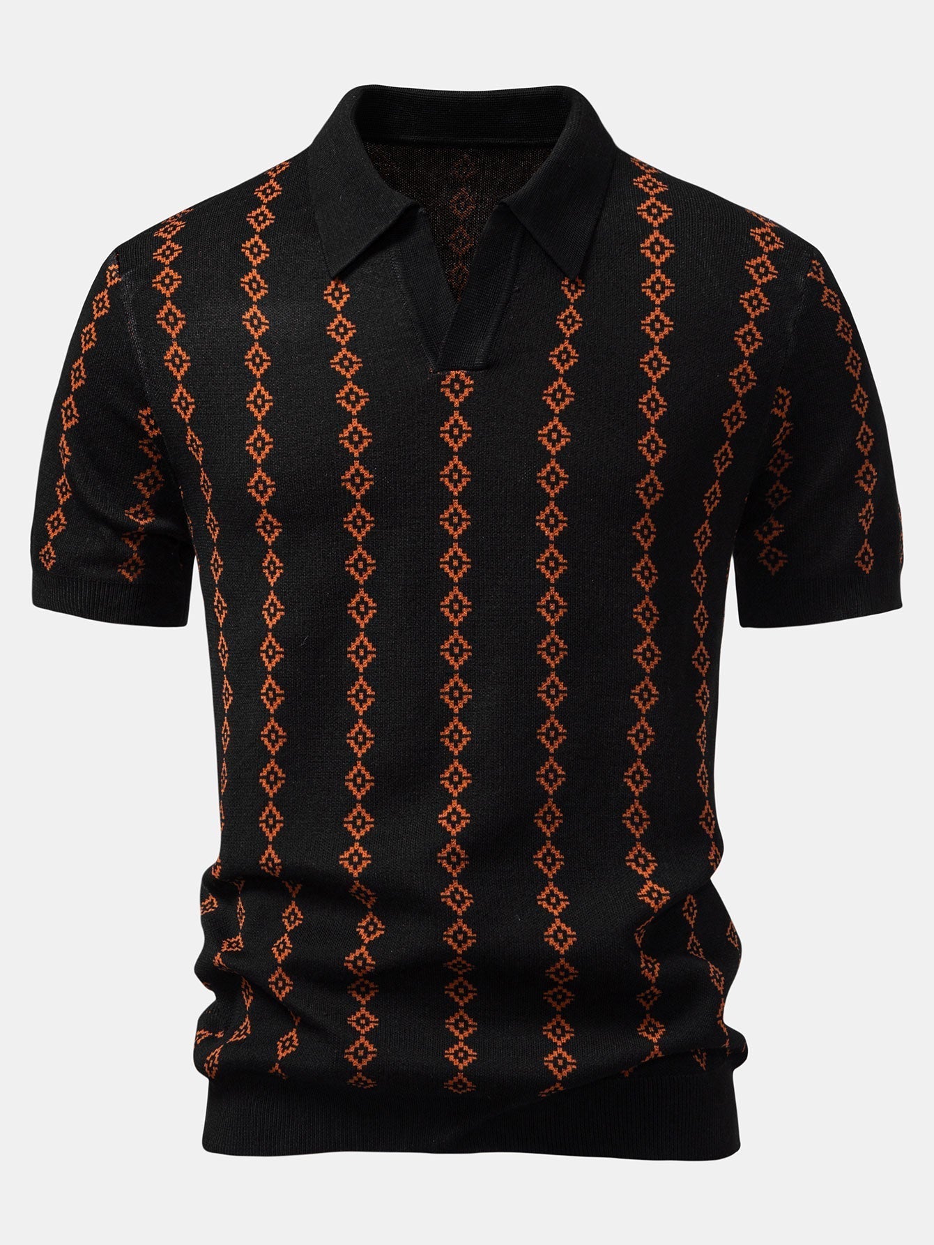 Emilio | GEOMETRIC KNIT V-NECK POLO SHIRT