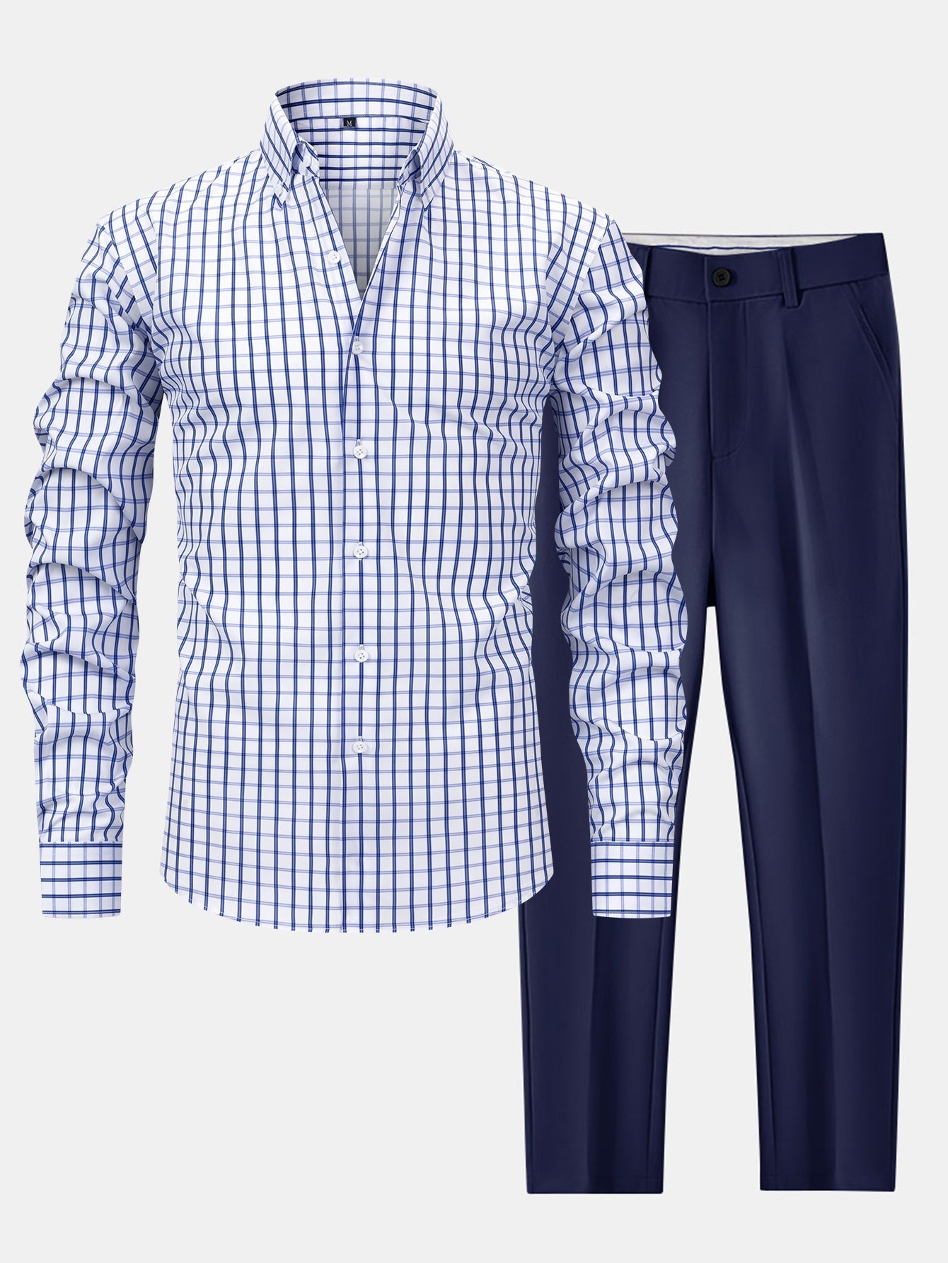 Nelson | Long-sleeved plaid button-down shirt & slim-fit skinny leg pants