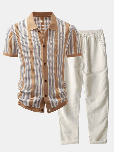Patrick | STRIPED SHIRT WITH CROCHET EYELETS & STRAIGHT LEG LINEN PANTS