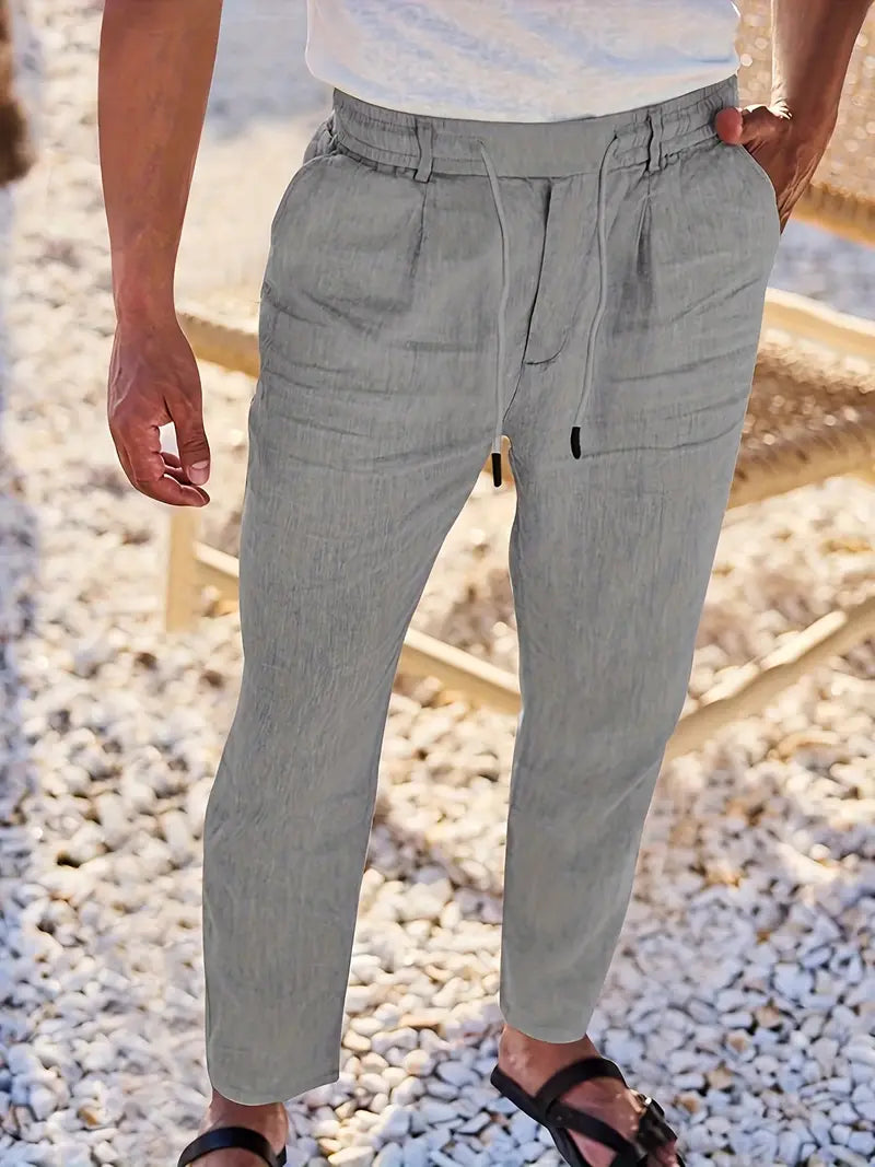 Yves | WIDE-LEG LINEN PANTS WITH DRAWSTRING