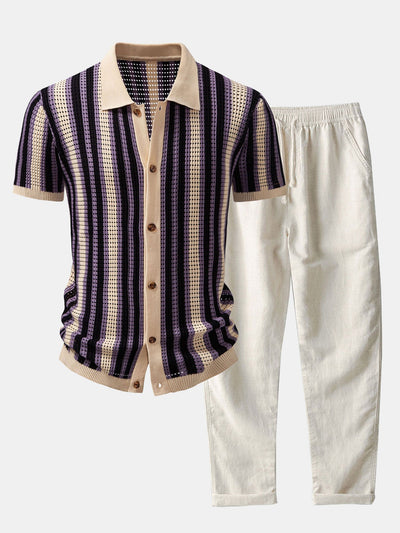 Patrick | STRIPED SHIRT WITH CROCHET EYELETS & STRAIGHT LEG LINEN PANTS