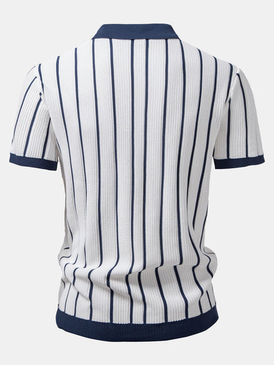 Peter | STRIPED KNIT BUTTON-DOWN SHIRT & STRAIGHT LINEN PANTS