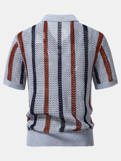 Cristian | Crocheted Striped V-Neck Polo Shirt