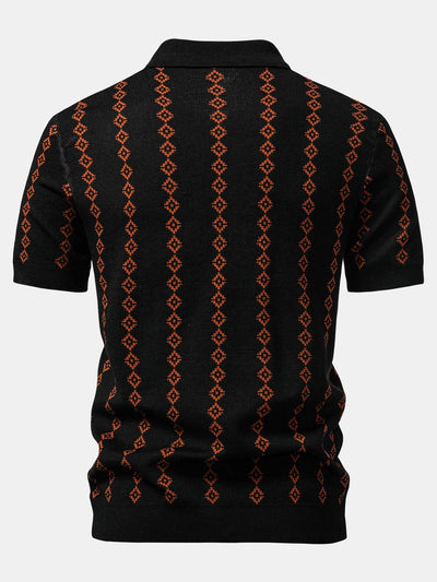 Emilio | GEOMETRIC KNIT V-NECK POLO SHIRT