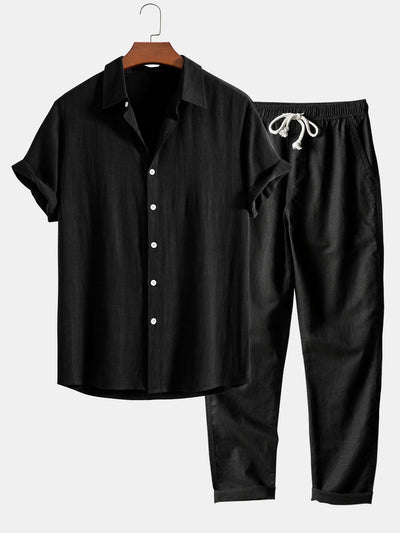 Darin | Linen and viscose blend shirt with buttons and straight linen pants