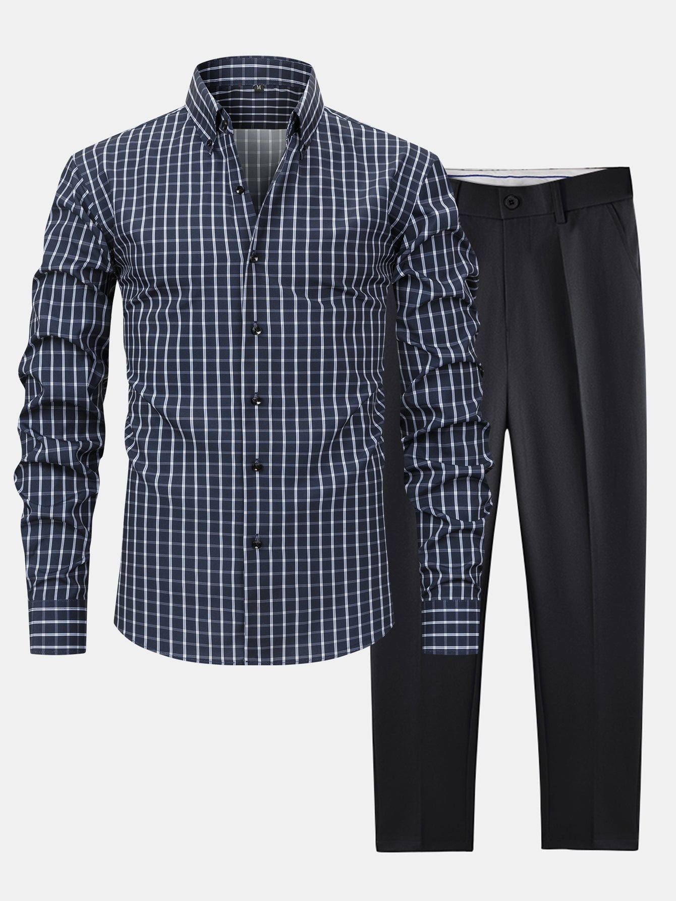Nelson | Long-sleeved plaid button-down shirt & slim-fit skinny leg pants