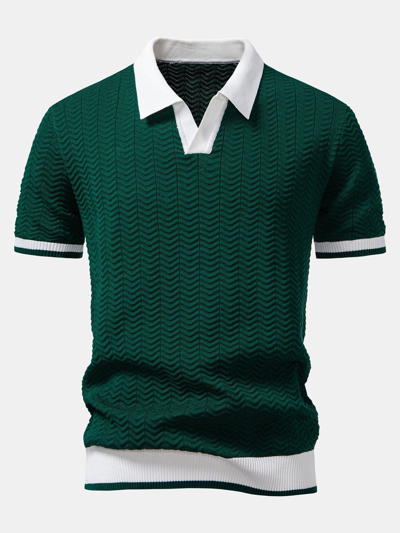 Claudio | V-NECK KNIT POLO SHIRT WITH TEXTURE CONTRAST & SLIM FIT PANTS