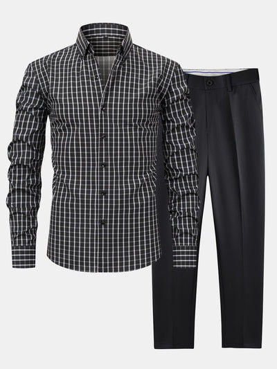 Nelson | Long-sleeved plaid button-down shirt & slim-fit skinny leg pants