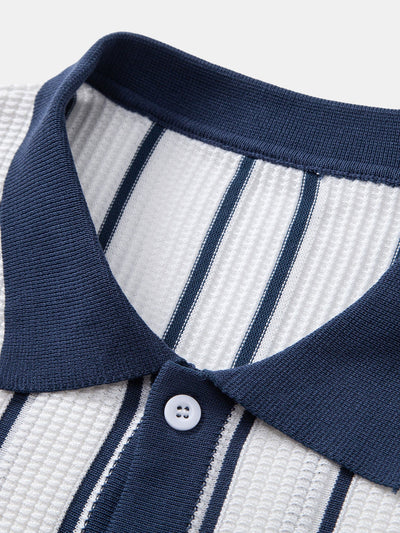 Peter | STRIPED KNIT BUTTON-DOWN SHIRT & STRAIGHT LINEN PANTS
