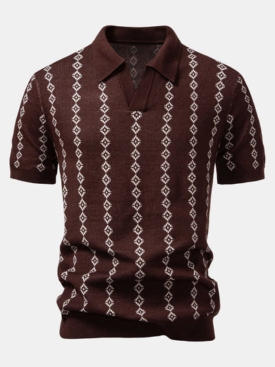 Emilio | GEOMETRIC KNIT V-NECK POLO SHIRT