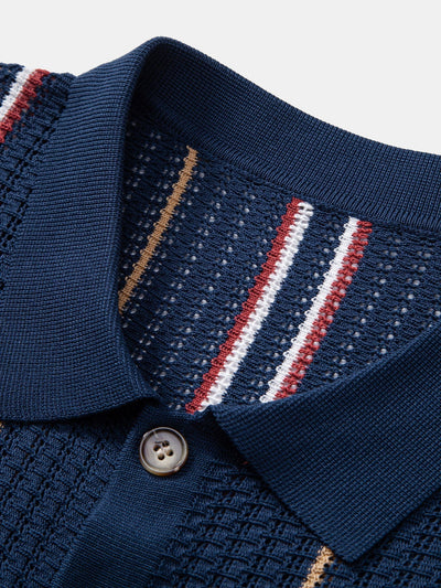 Oscar | CROCHET STRIPED SHIRT WITH BUTTONS & STRAIGHT LEG LINEN PANTS