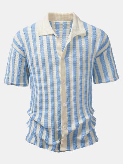 Neal | Crochet Stripe Gradient Shoulder Shirt & Straight Leg Linen Pants