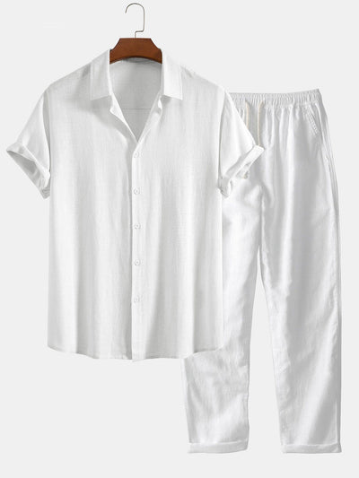 Darin | Linen and viscose blend shirt with buttons and straight linen pants