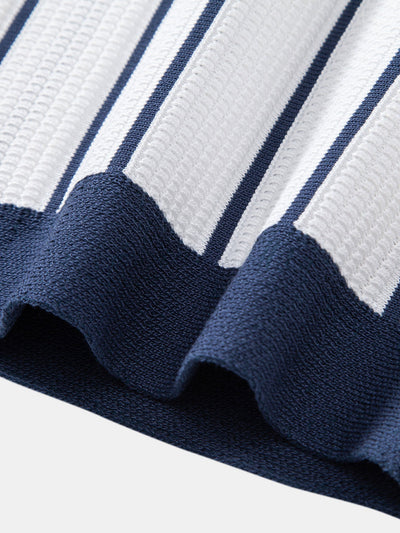 Peter | STRIPED KNIT BUTTON-DOWN SHIRT & STRAIGHT LINEN PANTS