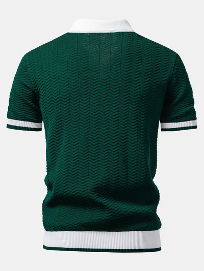 Claudio | V-NECK KNIT POLO SHIRT WITH TEXTURE CONTRAST & SLIM FIT PANTS