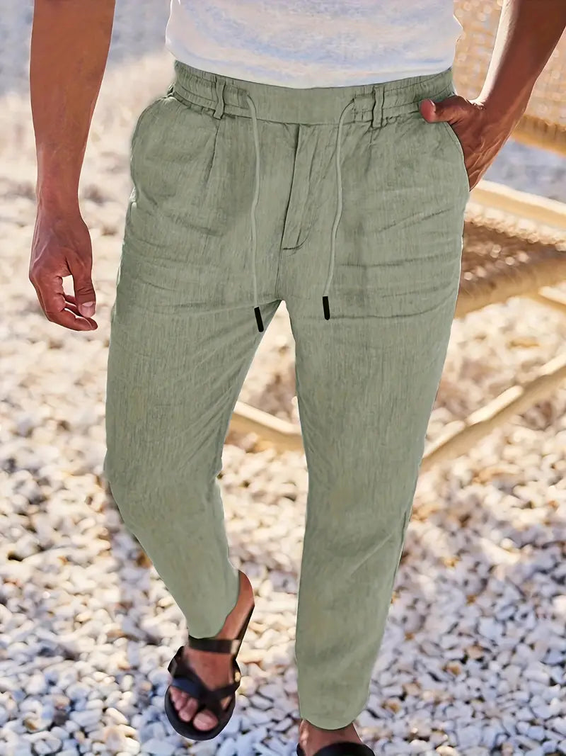 Yves | WIDE-LEG LINEN PANTS WITH DRAWSTRING