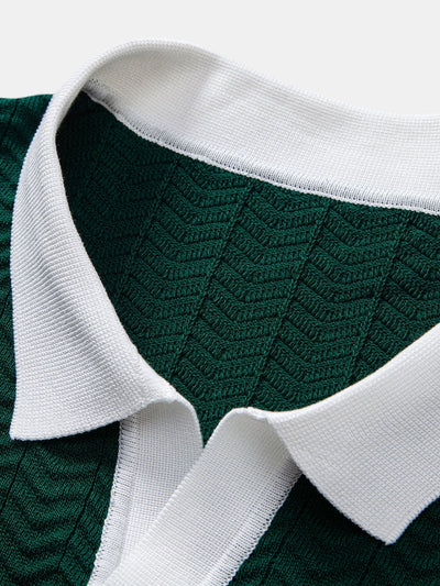 Claudio | V-NECK KNIT POLO SHIRT WITH TEXTURE CONTRAST & SLIM FIT PANTS
