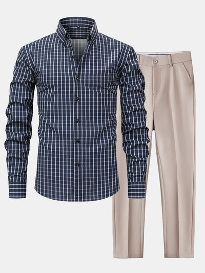 Nelson | Long-sleeved plaid button-down shirt & slim-fit skinny leg pants