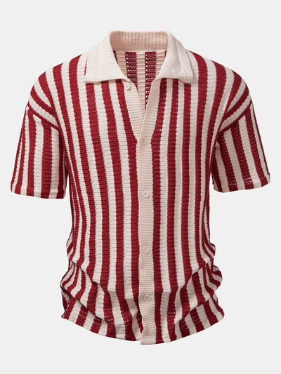 Neal | Crochet Stripe Gradient Shoulder Shirt & Straight Leg Linen Pants