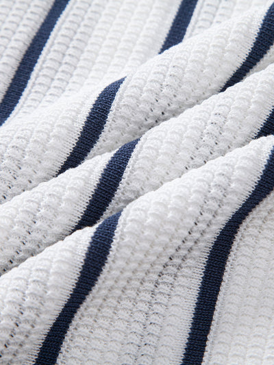 Peter | STRIPED KNIT BUTTON-DOWN SHIRT & STRAIGHT LINEN PANTS