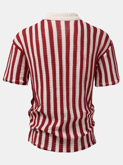 Neal | Crochet Stripe Gradient Shoulder Shirt & Straight Leg Linen Pants