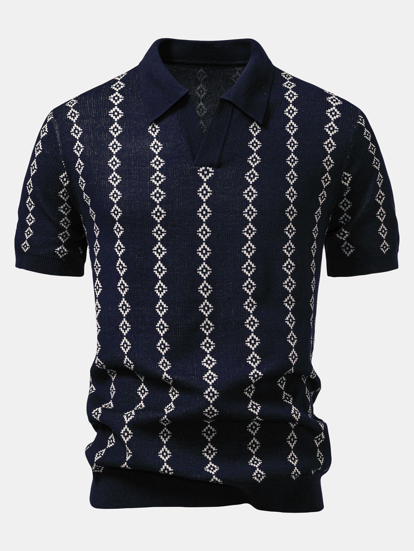 Emilio | GEOMETRIC KNIT V-NECK POLO SHIRT