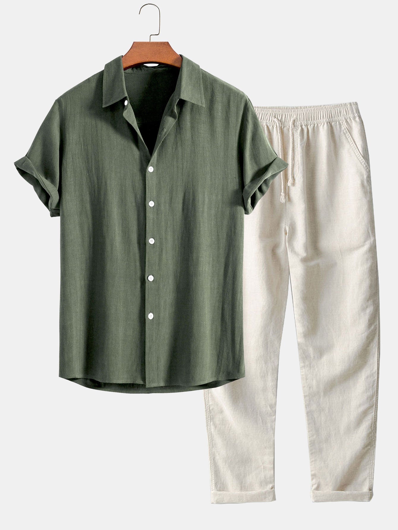 Darin | Linen and viscose blend shirt with buttons and straight linen pants