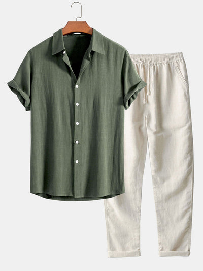 Darin | Linen and viscose blend shirt with buttons and straight linen pants