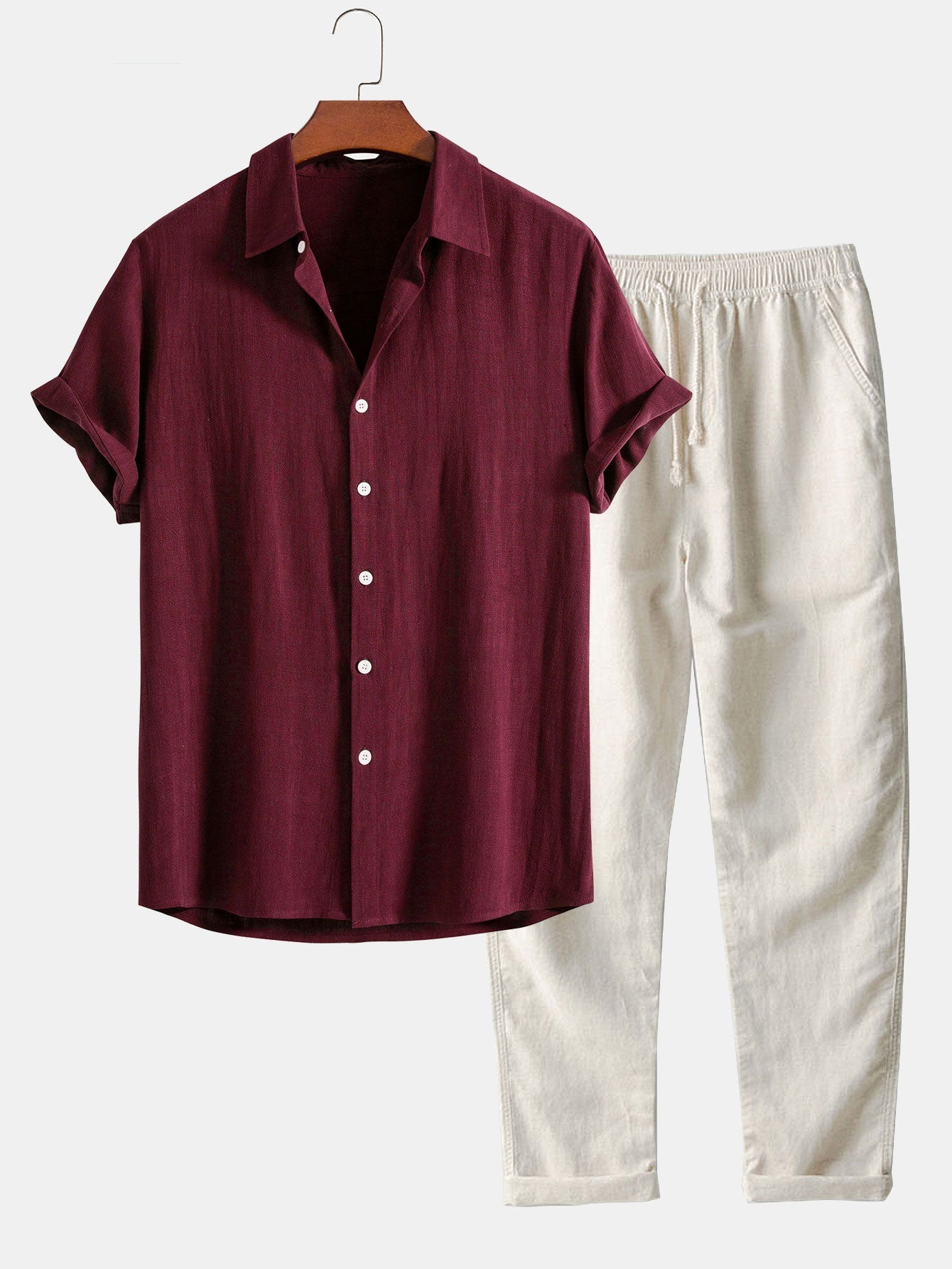 Darin | Linen and viscose blend shirt with buttons and straight linen pants