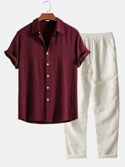 Darin | Linen and viscose blend shirt with buttons and straight linen pants