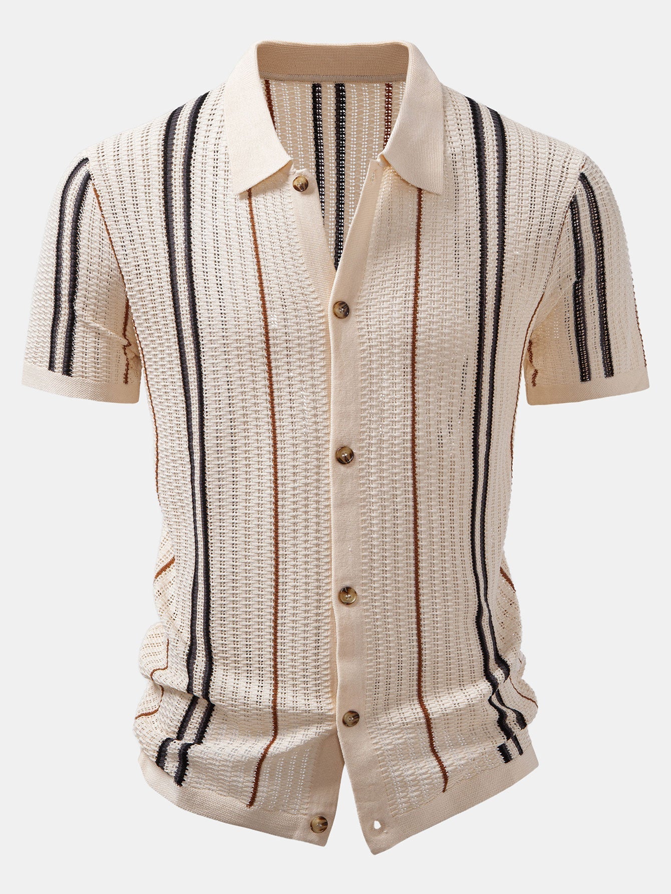 Oscar | CROCHET STRIPED SHIRT WITH BUTTONS & STRAIGHT LEG LINEN PANTS