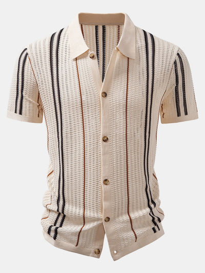 Oscar | CROCHET STRIPED SHIRT WITH BUTTONS & STRAIGHT LEG LINEN PANTS
